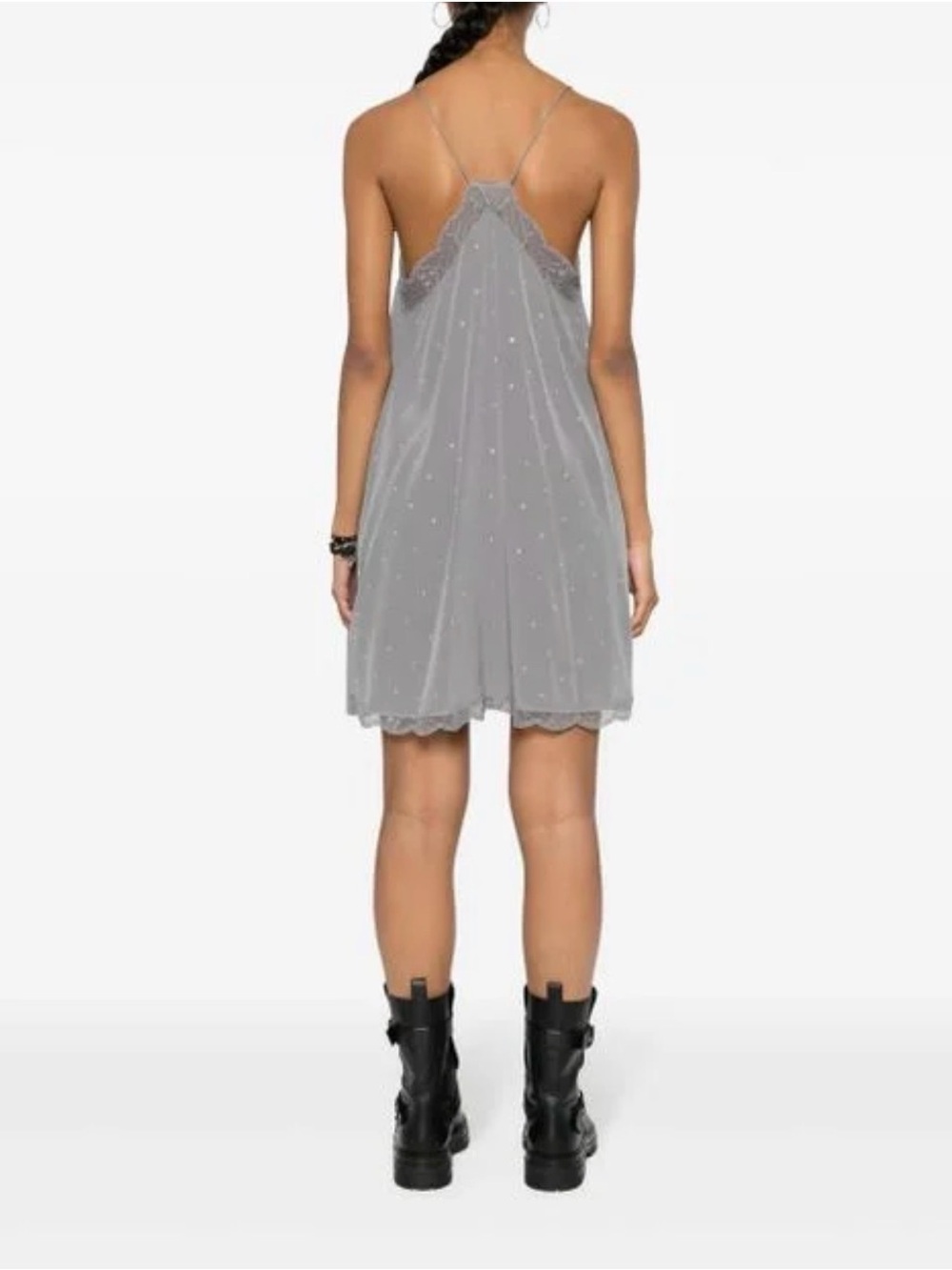 Zadig & Voltaire Grey Sheer Slip 100% Silk Midi Dress with Bead Detail - Picture 2 of 7
